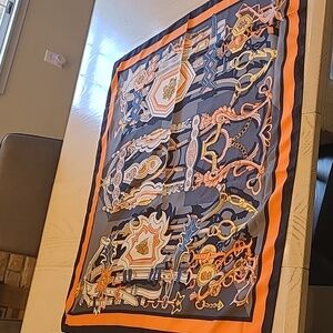 Orange black white design polyester scarf